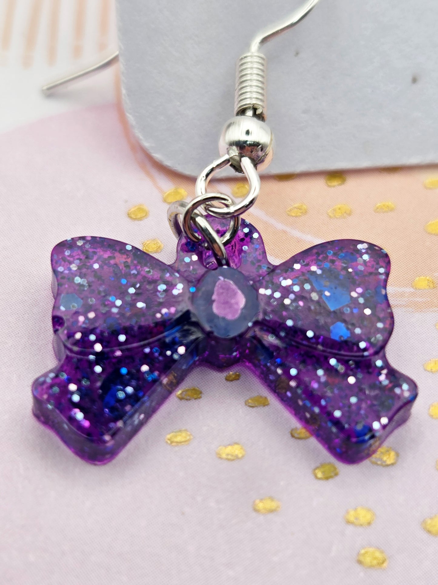 ✨ Handmade Glittery Purple Bow Earrings – Sparkly Statement Jewellery by Disco Ball Creations ✨