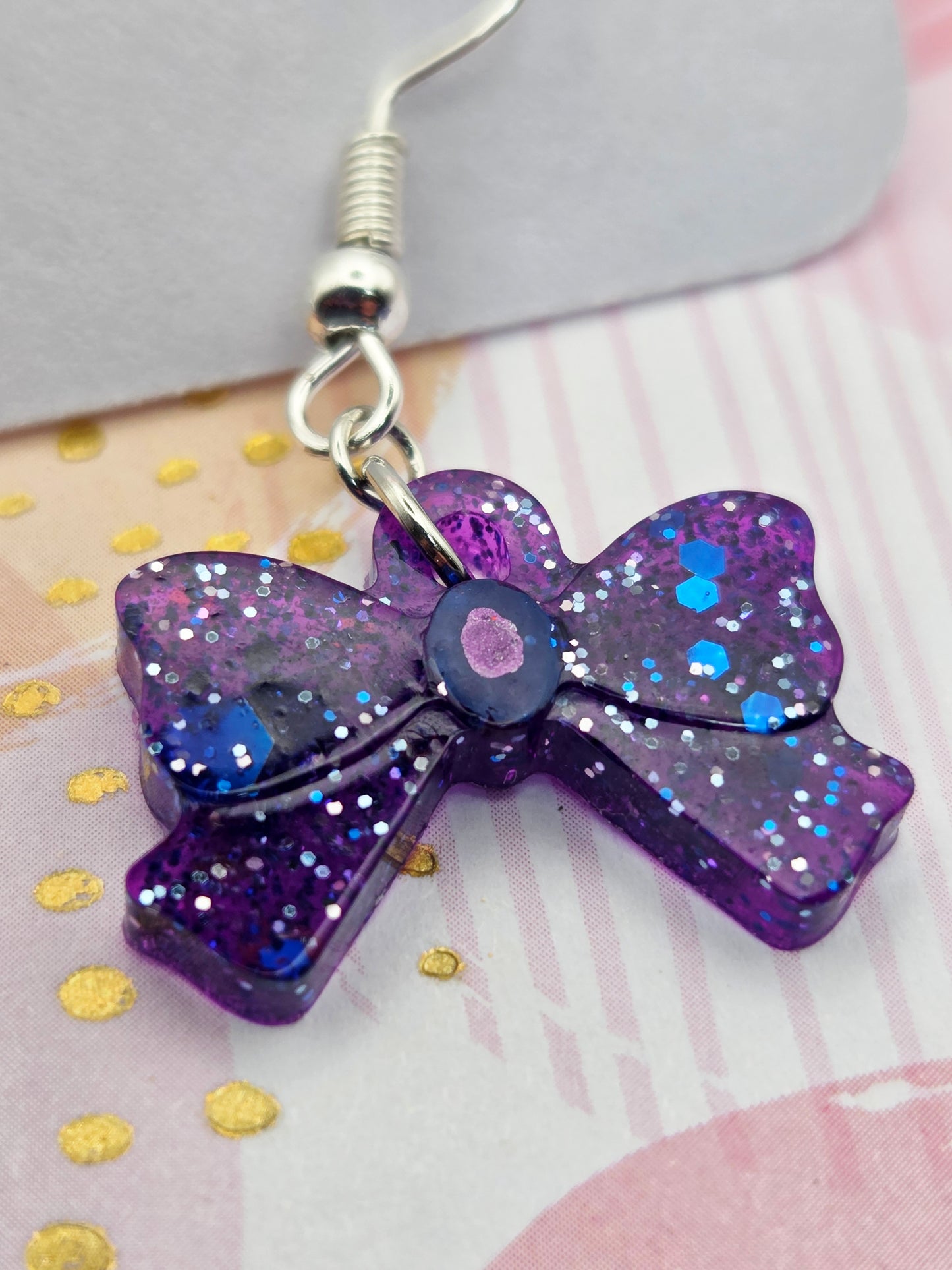 ✨ Handmade Glittery Purple Bow Earrings – Sparkly Statement Jewellery by Disco Ball Creations ✨