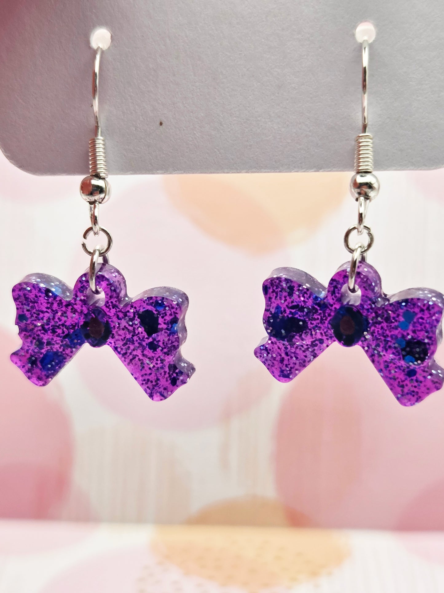 ✨ Handmade Glittery Purple Bow Earrings – Sparkly Statement Jewellery by Disco Ball Creations ✨