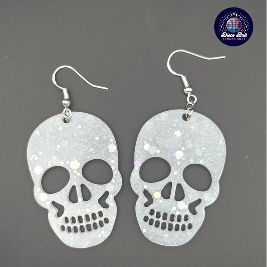 Glitter Skull Earrings | Spooky Gothic Resin Jewellery | Handmade Halloween Accessories