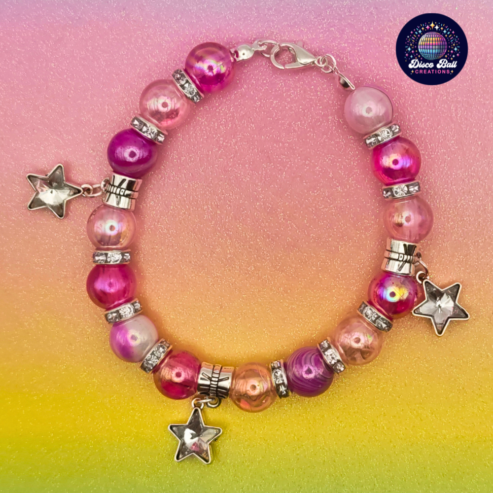 Cosmic Star Charm Beaded Bracelet – Celestial Iridescent Galaxy Jewellery