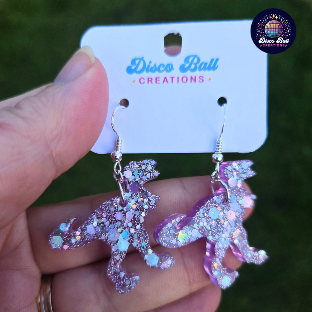The Glitter-Saurus Rex Dinosaur Earrings