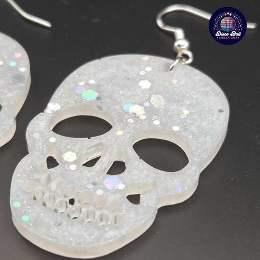 Glitter Skull Earrings | Spooky Gothic Resin Jewellery | Handmade Halloween Accessories