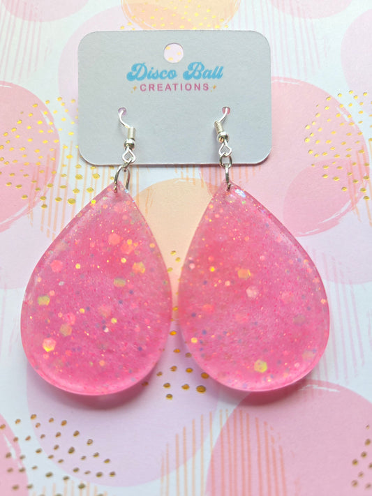 Pink Glitter Teardrop Resin Earrings – Sparkly Statement Dangles