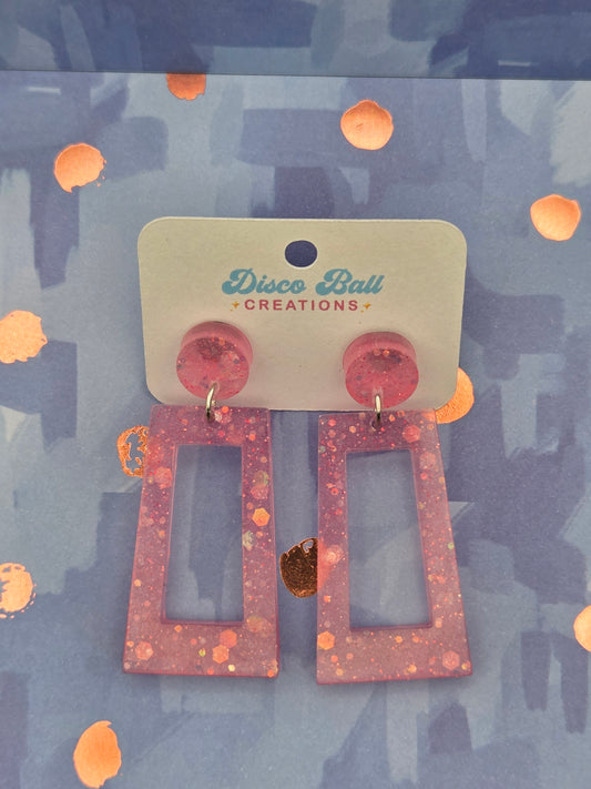 Funky Pink Glitter Resin Rectangle Earrings – Think Pink, Sparkle More