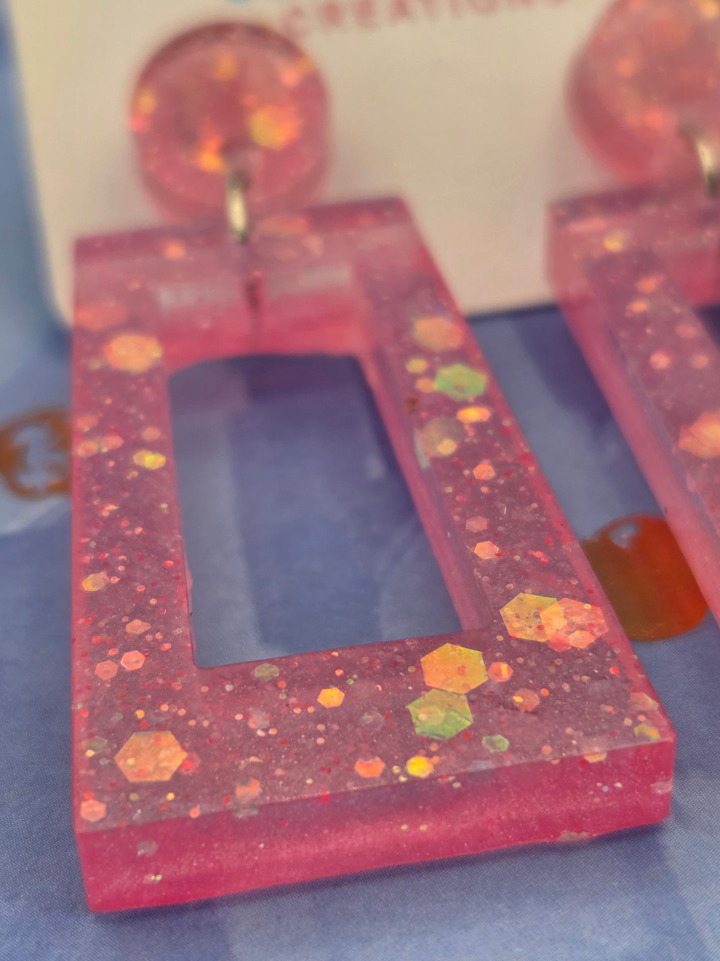 Funky Pink Glitter Resin Rectangle Earrings – Think Pink, Sparkle More