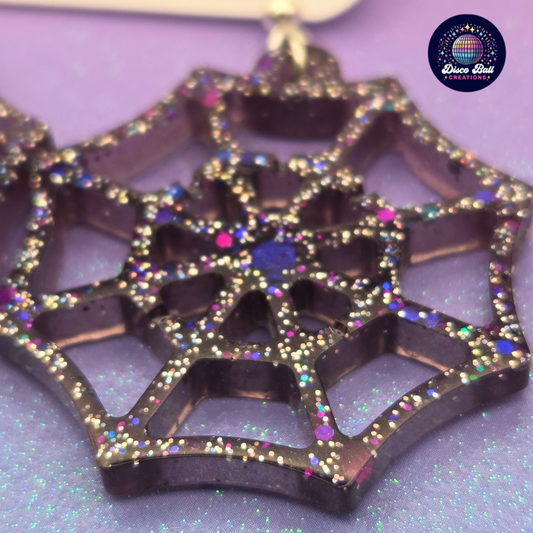 Sparkle Spiderweb Earrings | Gothic Glitter Resin Jewellery | Handmade Halloween Accessories