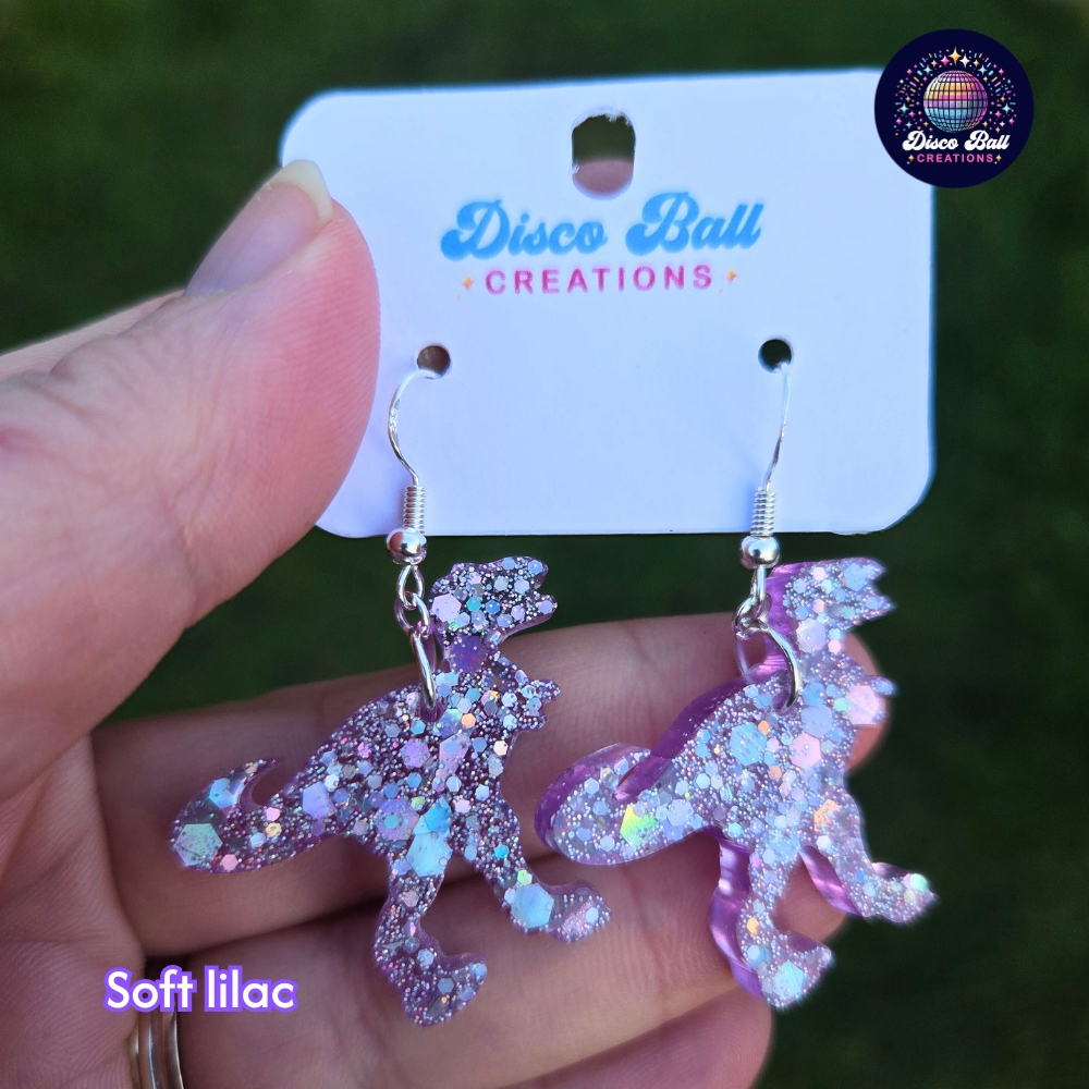 The Glitter-Saurus Rex Dinosaur Earrings