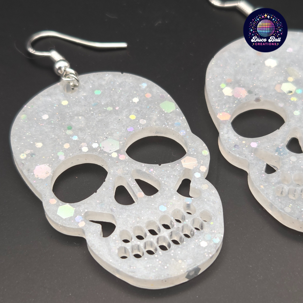 Glitter Skull Earrings | Spooky Gothic Resin Jewellery | Handmade Halloween Accessories