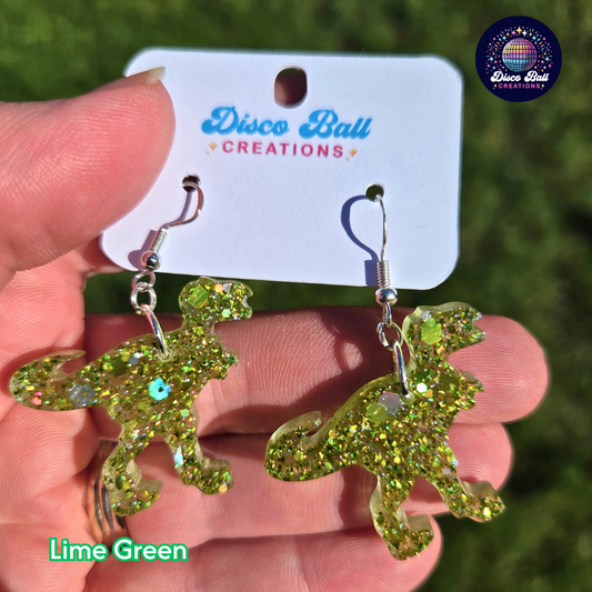 The Glitter-Saurus Rex Dinosaur Earrings