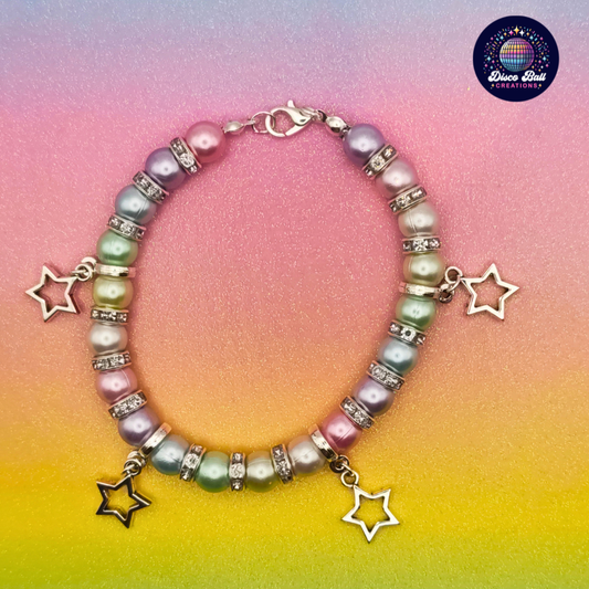 Pastel Rainbow Pearl Star Charm Bracelet