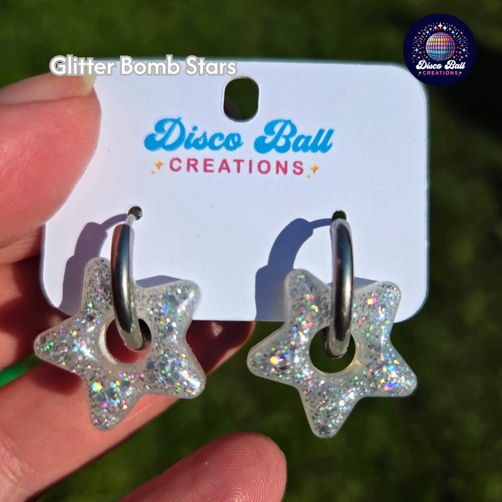 Hoop Drops - Hand-Poured Resin Heart, Flower, Hoop & Star Earrings