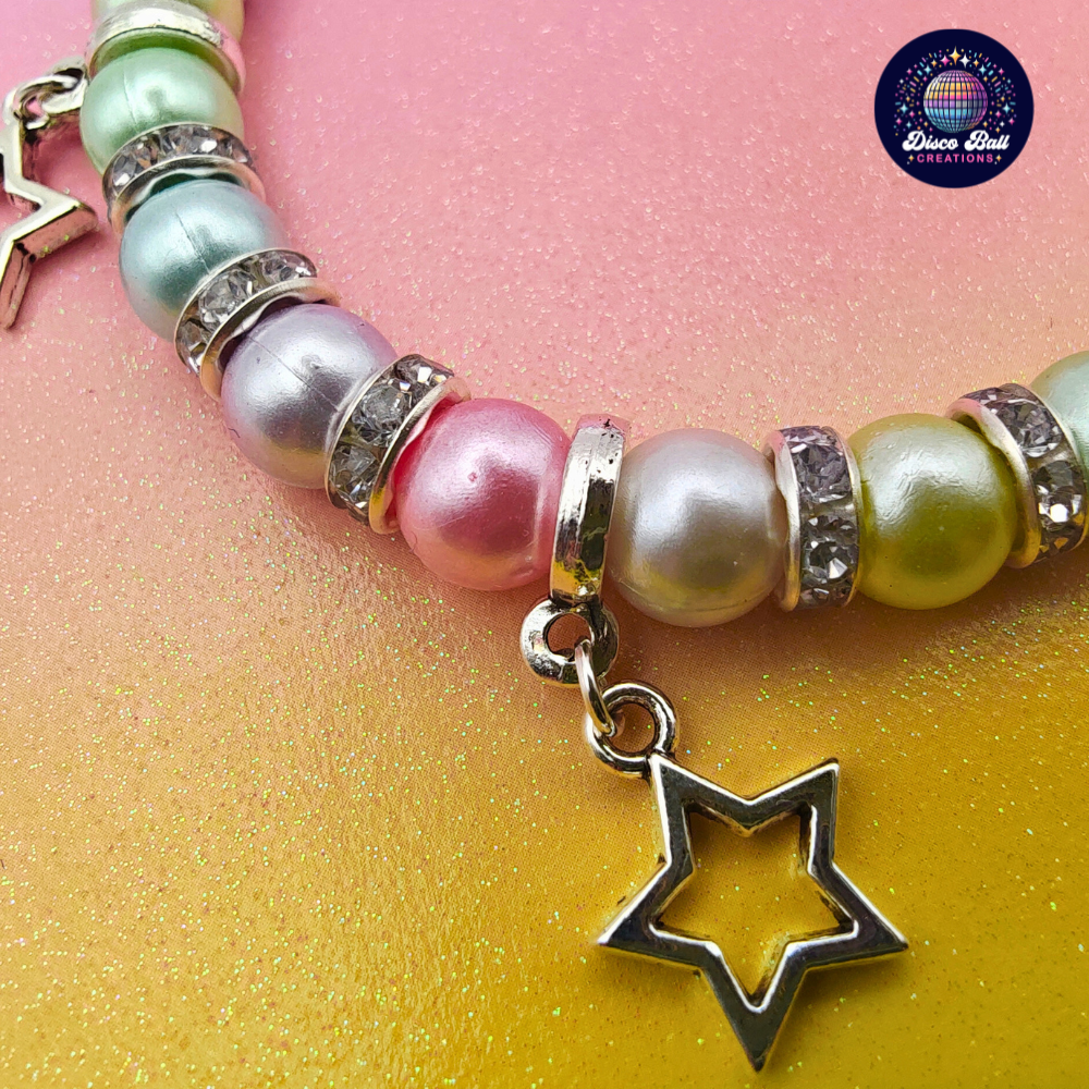 Pastel Rainbow Pearl Star Charm Bracelet