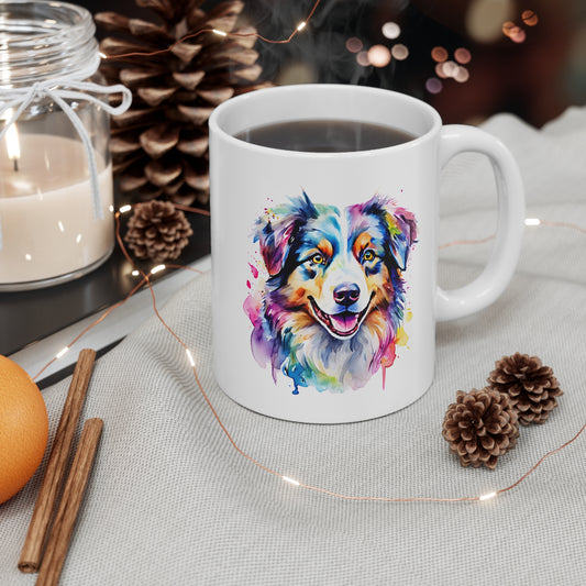 Australian Shepherd Mug Watercolour  – Watercolour Dog Art, Colourful Gift for Pet Lovers