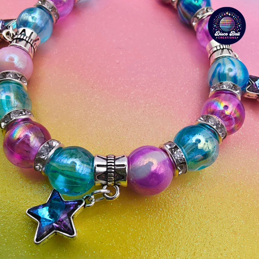 Cosmic Star Charm Beaded Bracelet – Celestial Iridescent Galaxy Jewellery