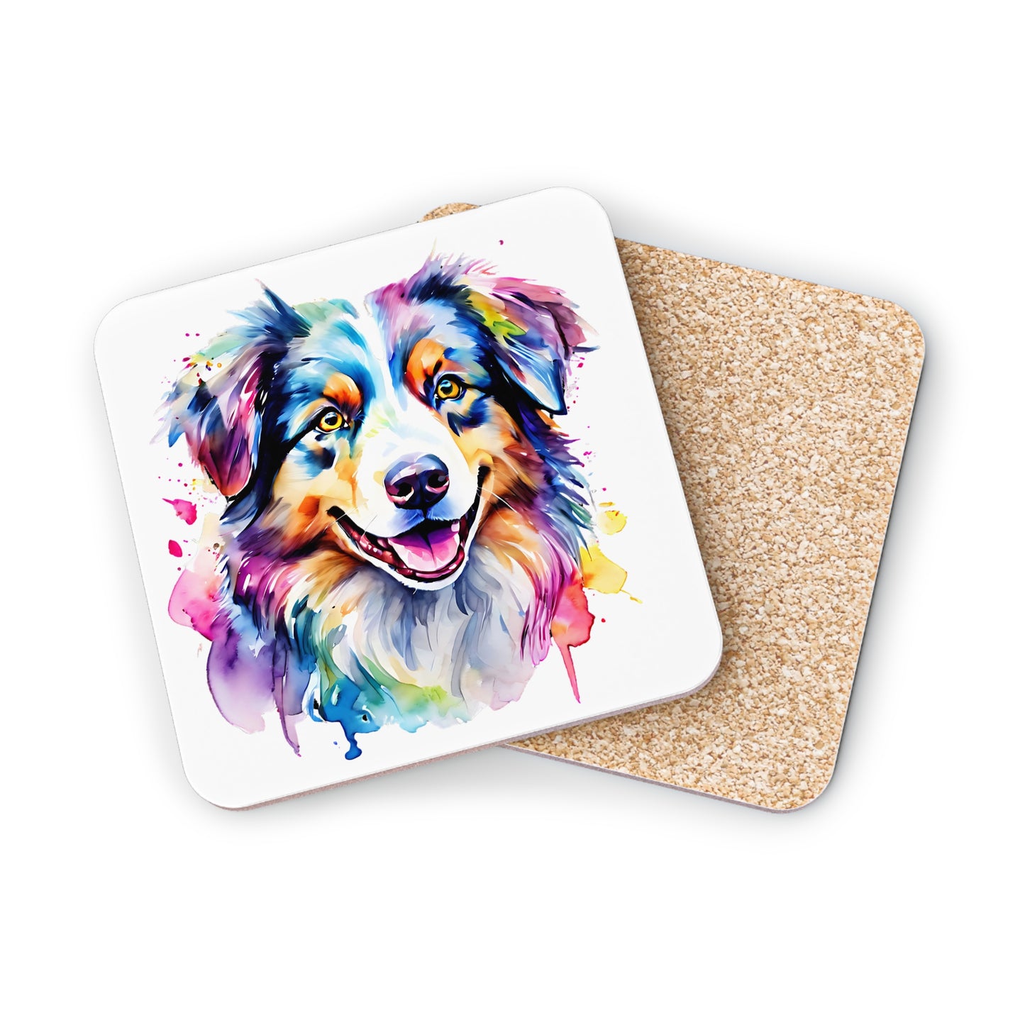 Australian Shepherd Coaster – Colourful Watercolour Dog Art Gift for Pet Lovers