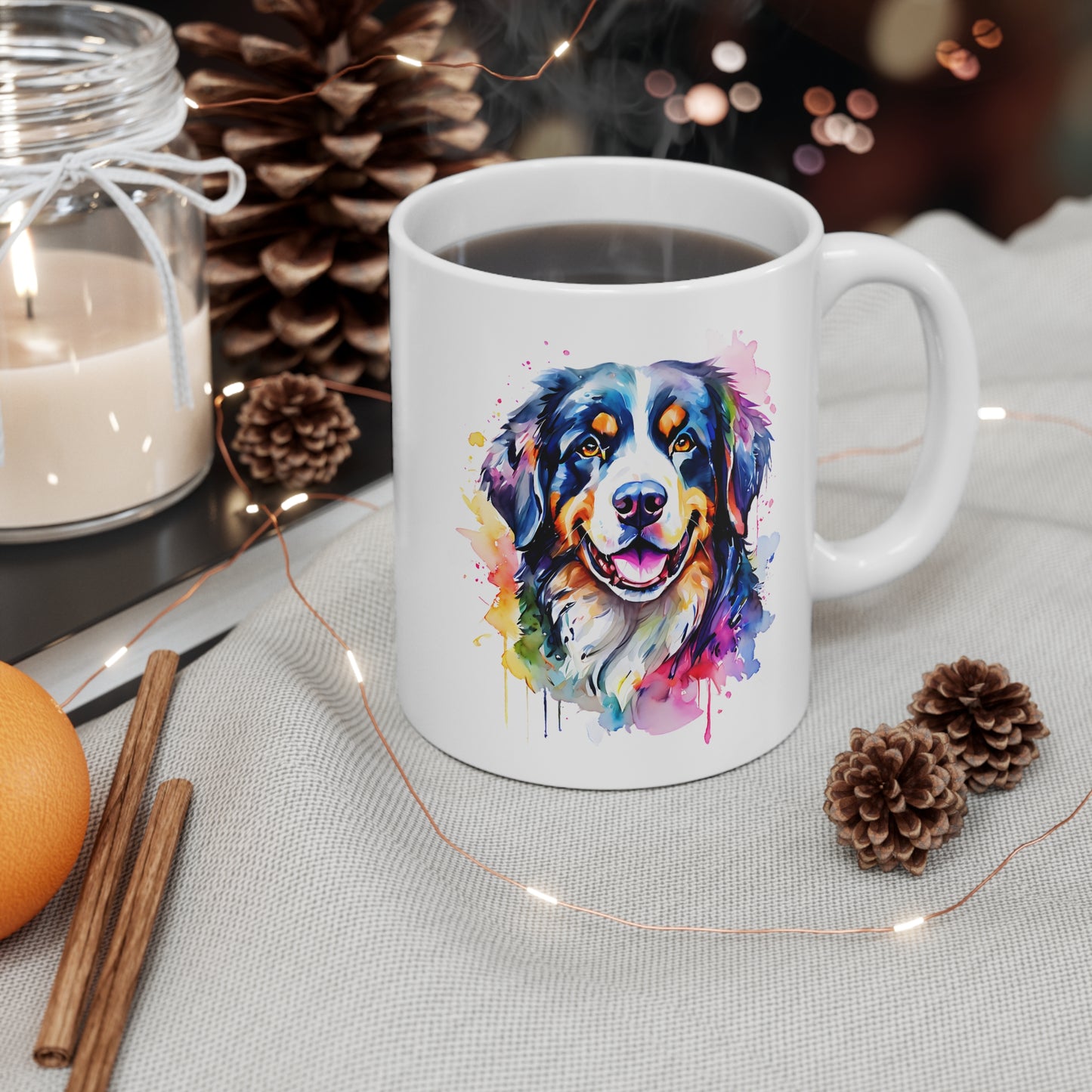 Bernese Mountain Dog Mug – Colourful Watercolour Dog Art Gift for Dog Lovers