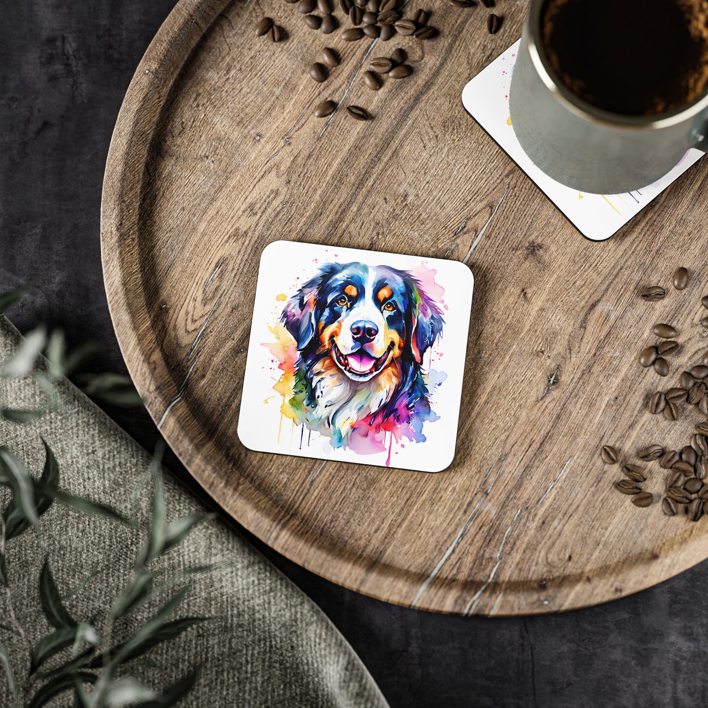 Bernese Mountain Dog Coaster – Colourful Watercolour Dog Art Gift for Dog Lovers