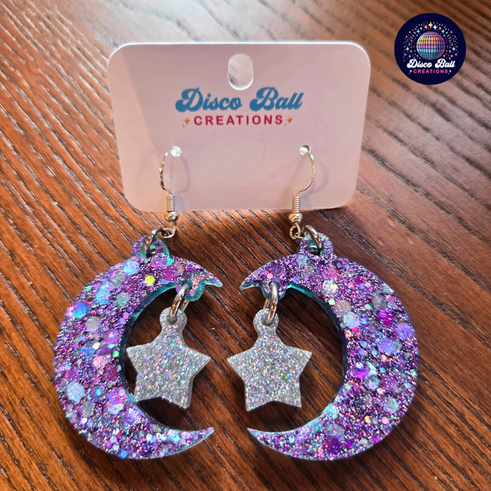 Celestial Moon & Star Resin Earrings – Multiple Colours