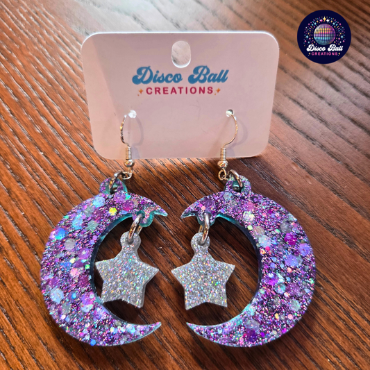 Celestial Moon & Star Resin Earrings – Multiple Colours