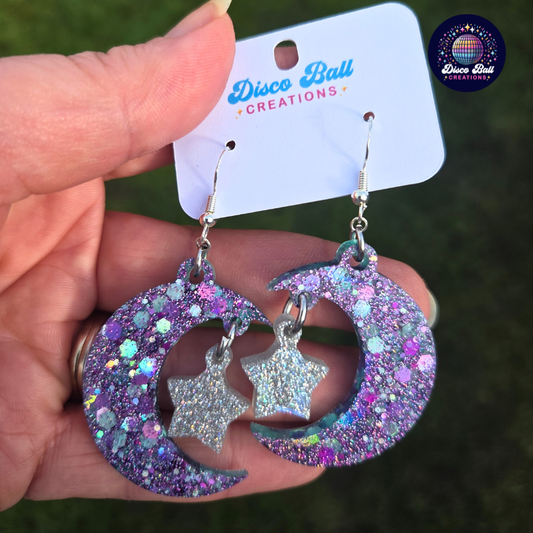 Celestial Moon & Star Resin Earrings – Multiple Colours