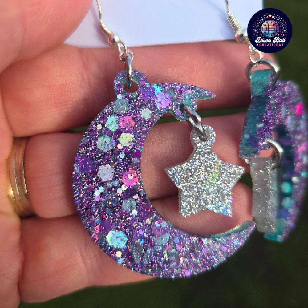 Celestial Moon & Star Resin Earrings – Multiple Colours