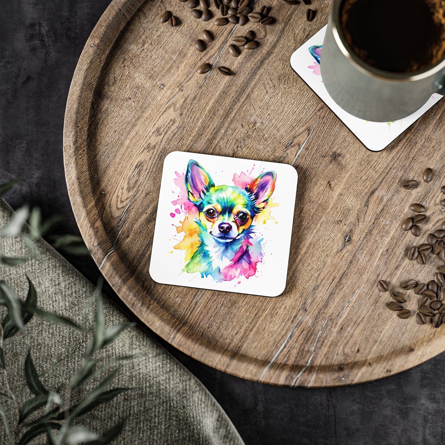 Chihuahua Coaster – Colourful Watercolour Dog Art Gift for Chihuahua Lovers