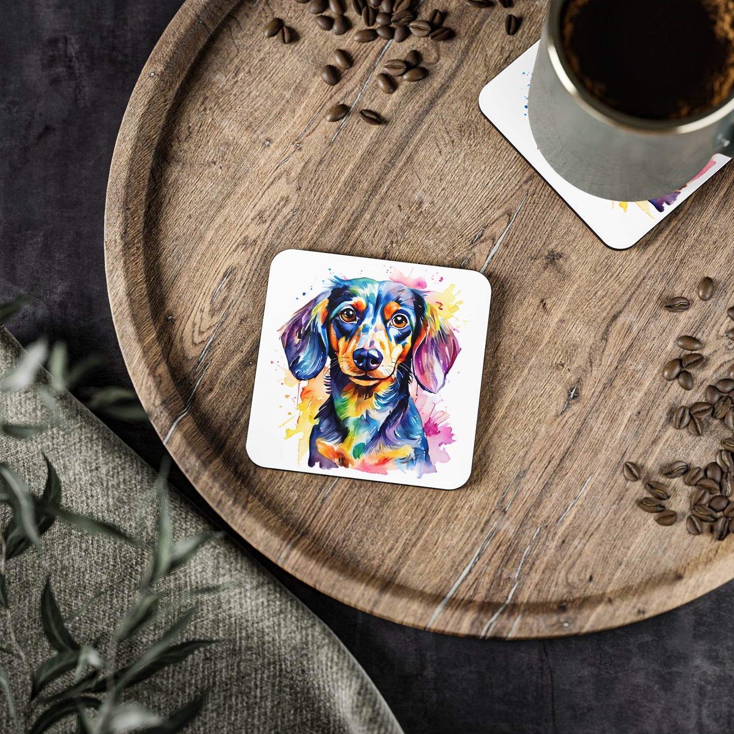 Dachshund Coaster – Colourful Watercolour Dog Art Gift for Dachshund Lovers