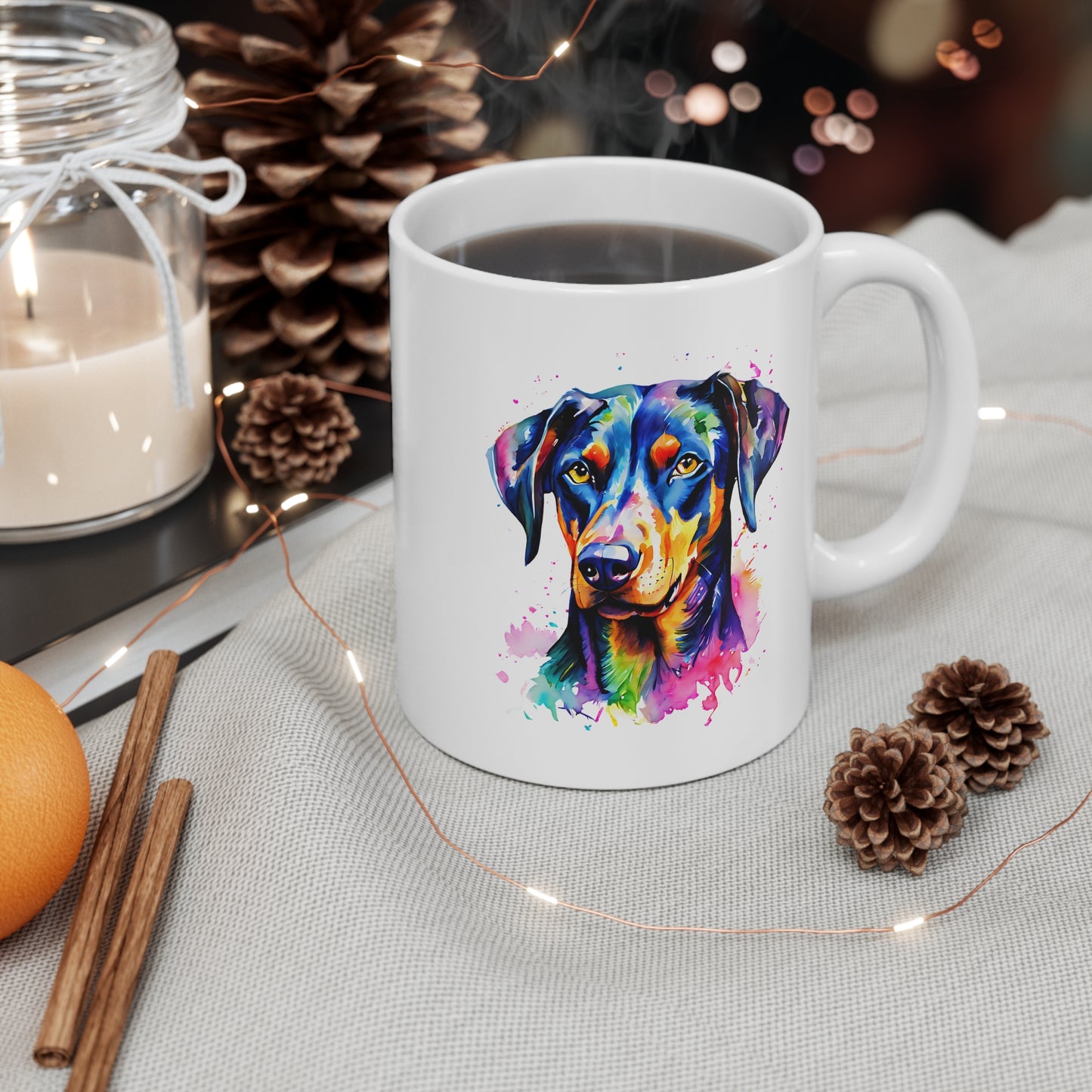 Doberman Mug – Colourful Watercolour Dog Art Gift for Doberman Lovers