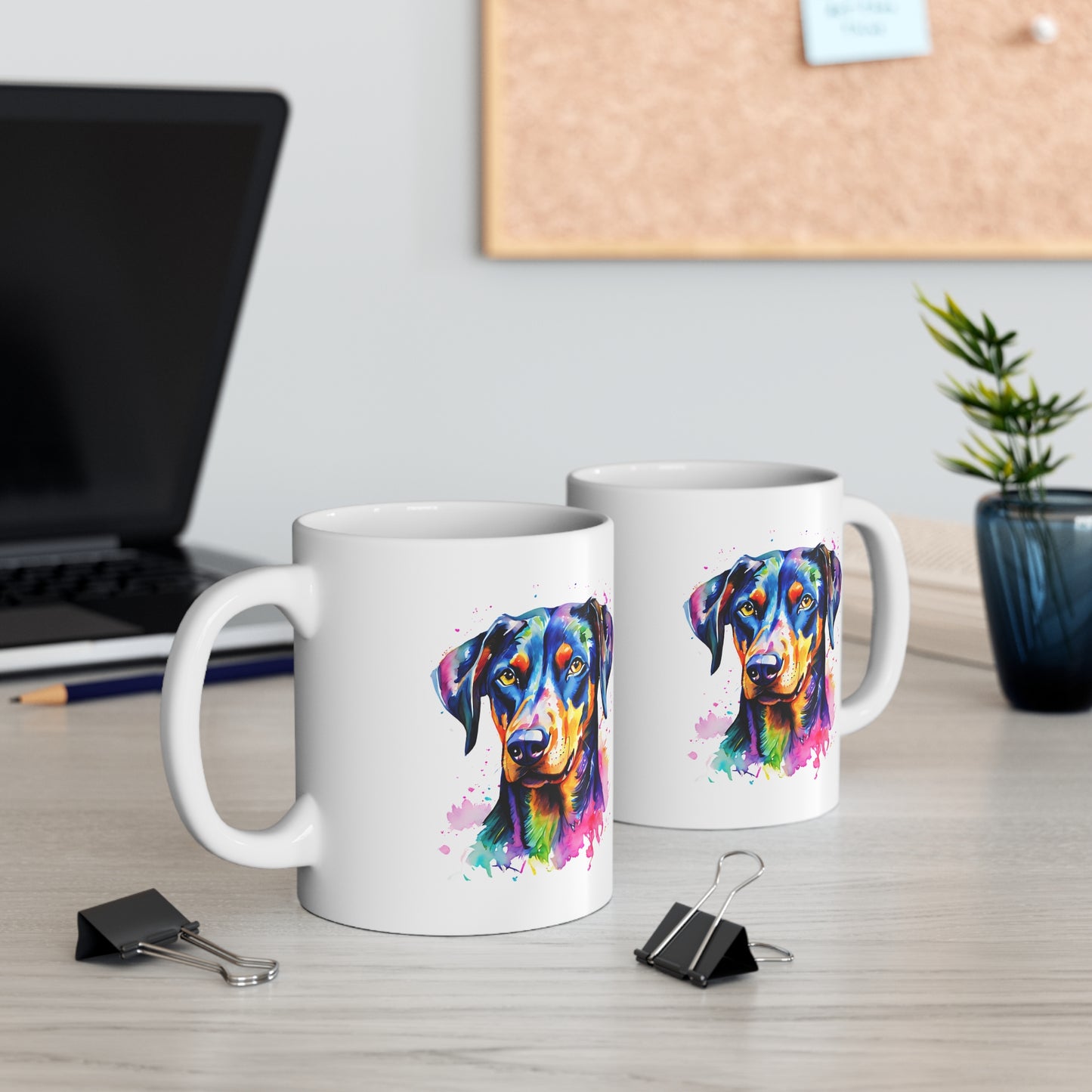 Doberman Mug – Colourful Watercolour Dog Art Gift for Doberman Lovers