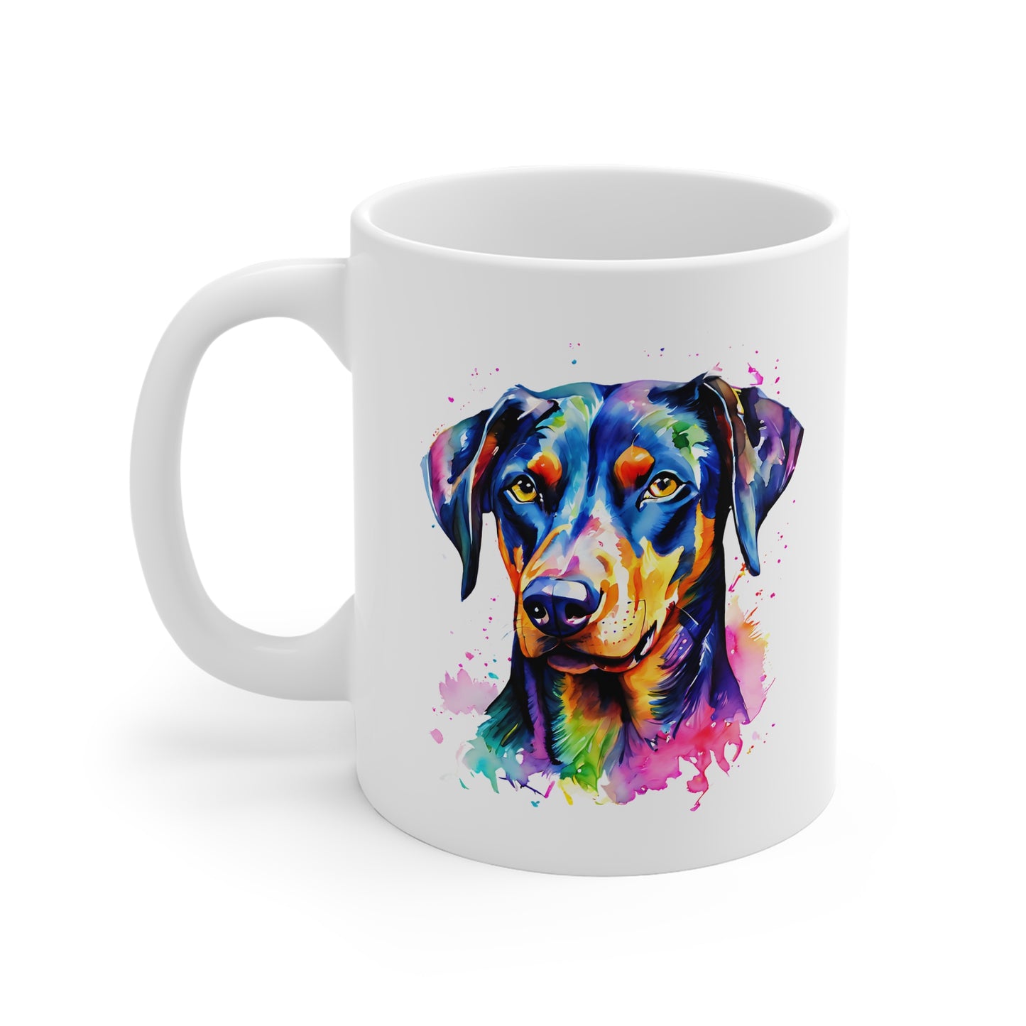 Doberman Mug – Colourful Watercolour Dog Art Gift for Doberman Lovers