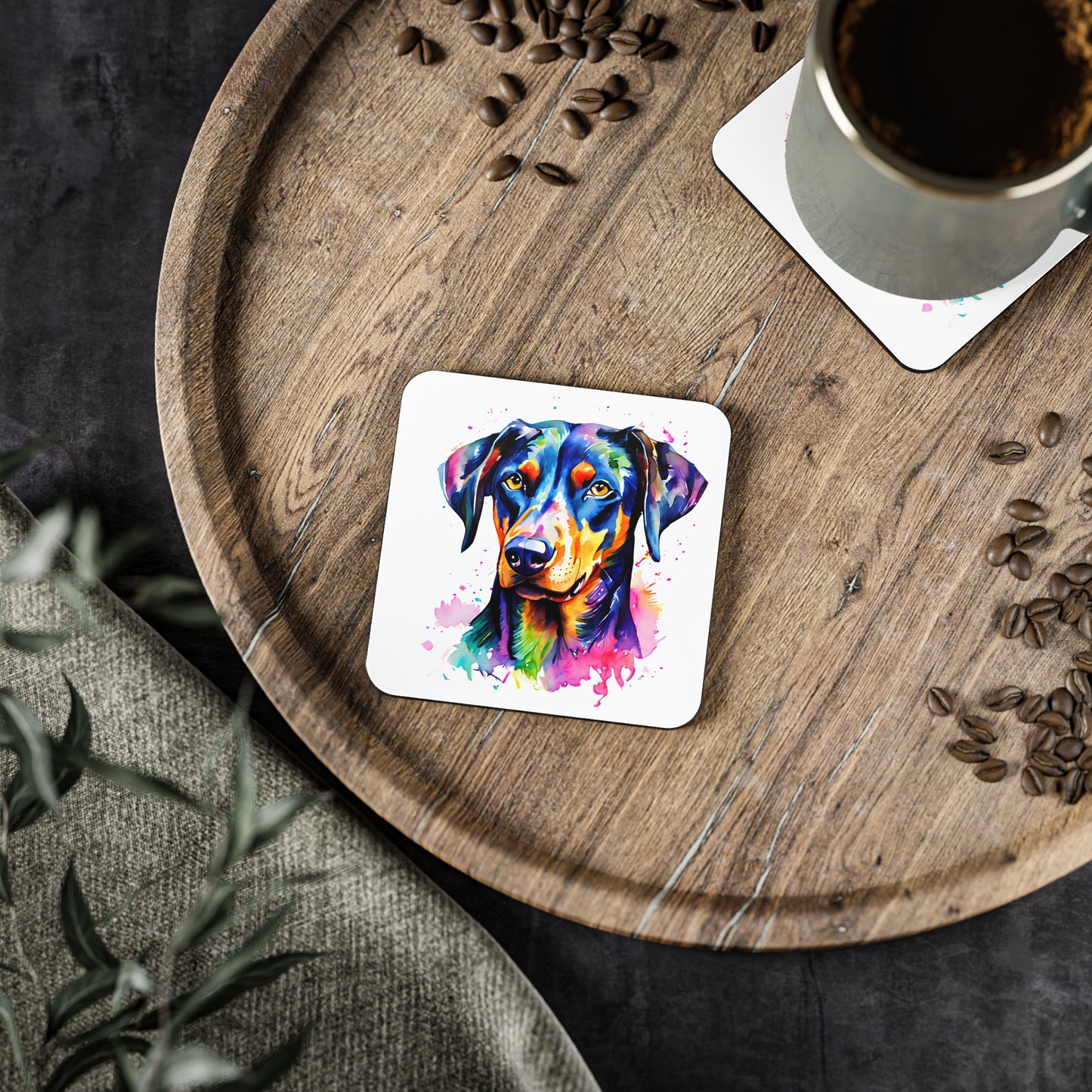 Doberman Coaster – Colourful Watercolour Dog Art Gift for Doberman Lovers