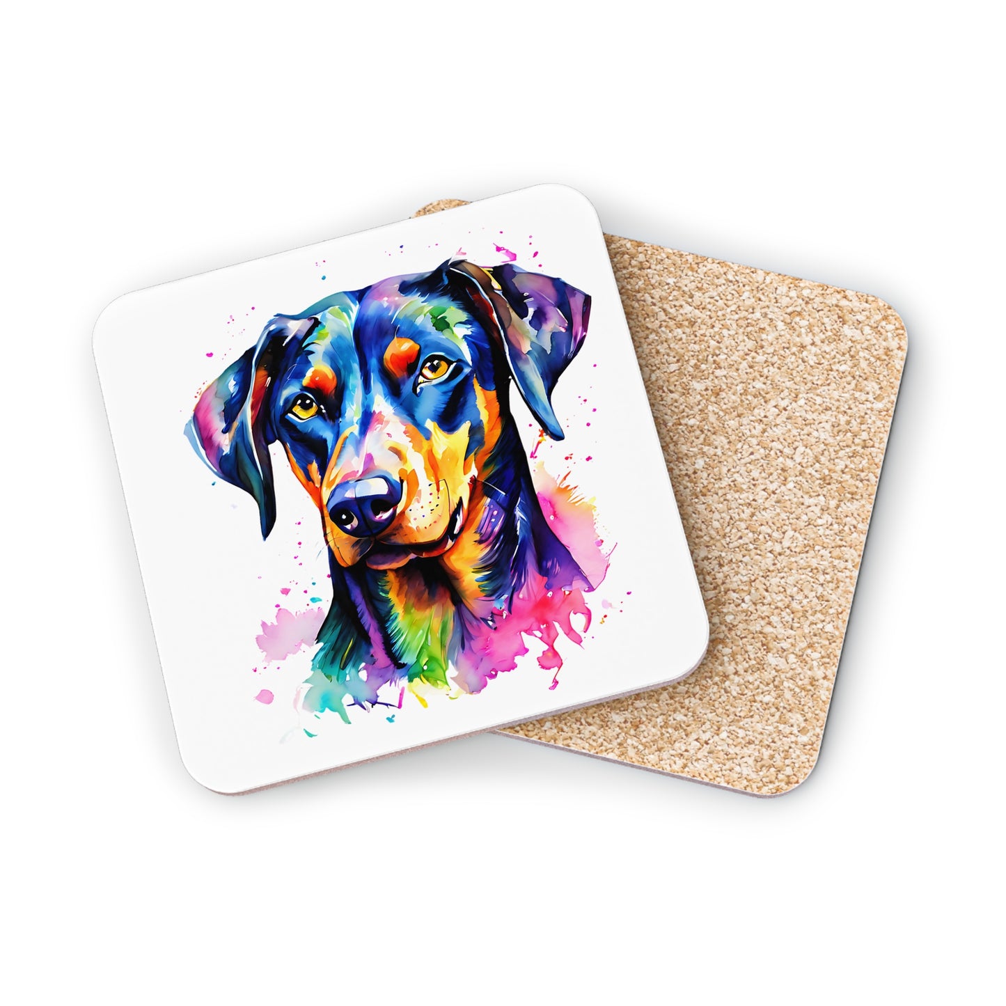 Doberman Coaster – Colourful Watercolour Dog Art Gift for Doberman Lovers