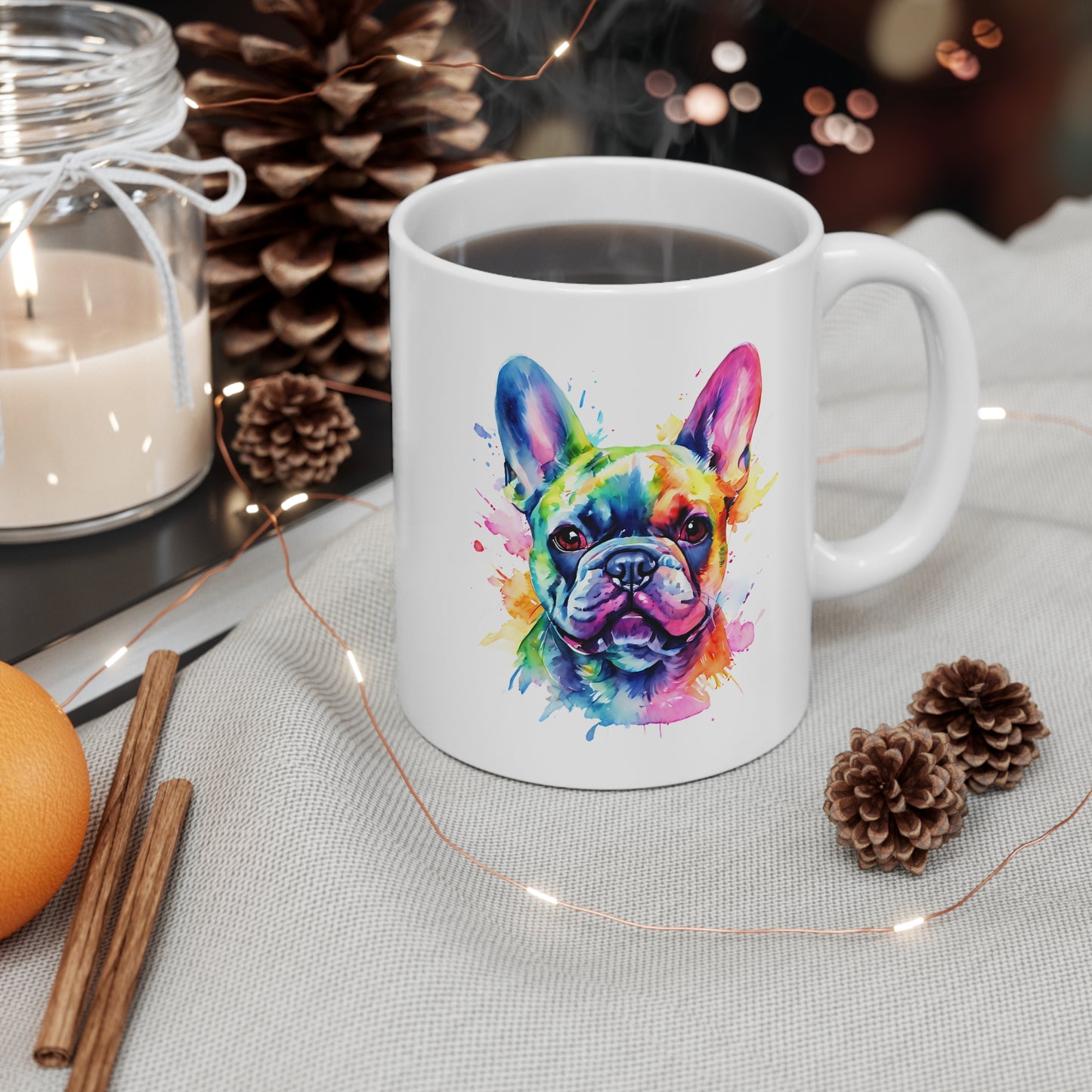 French Bulldog Mug – Colourful Watercolor Dog Art Gift for Frenchie Lovers