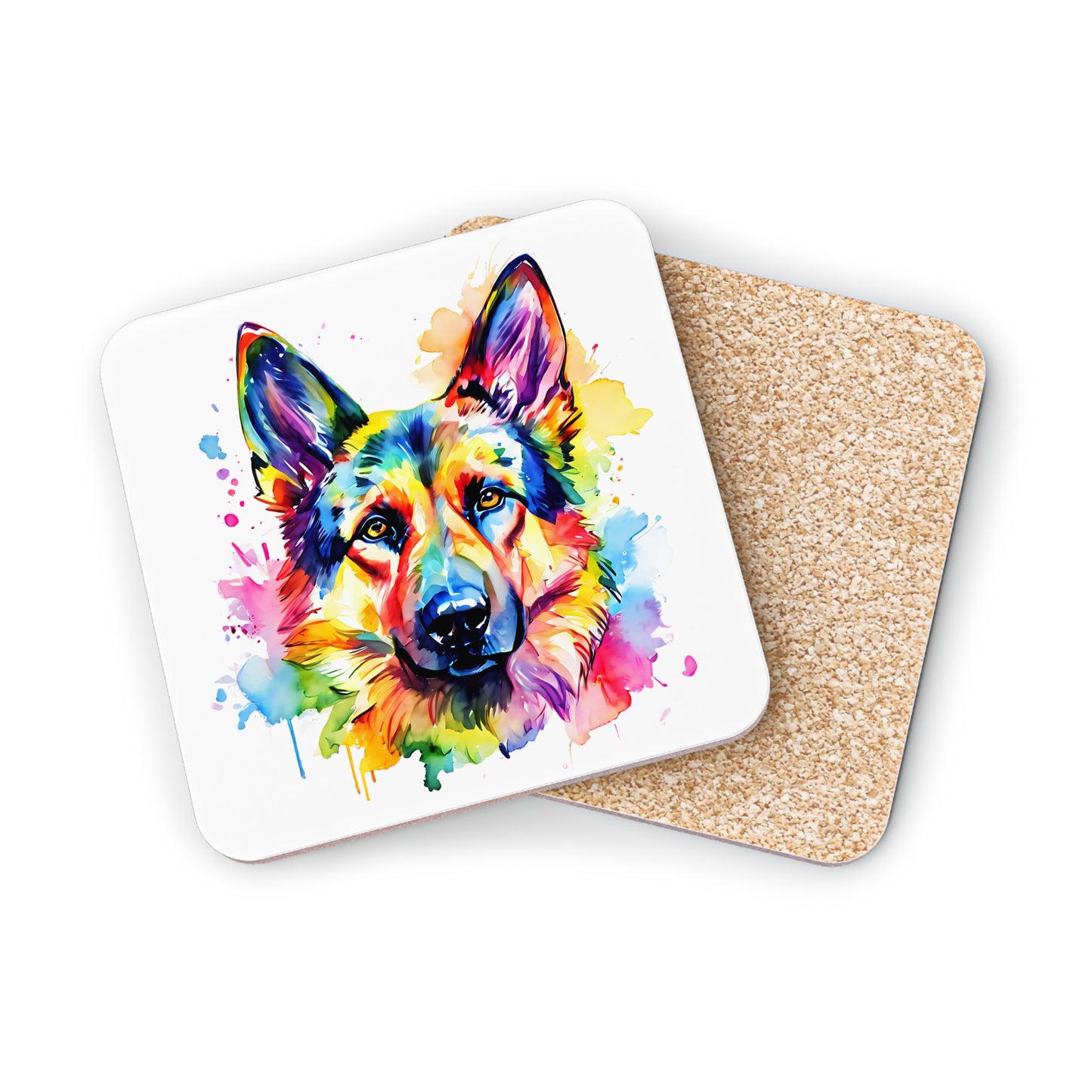 German Shepherd Alsatian Coaster – Colourful Watercolour Dog Art Gift for Dog Lovers