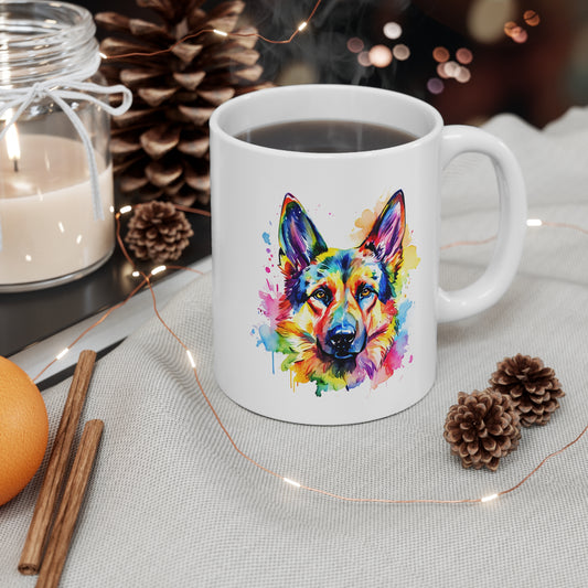 German Shepherd Alsatian Mug – Colourful Watercolour Dog Art Gift for Dog Lovers