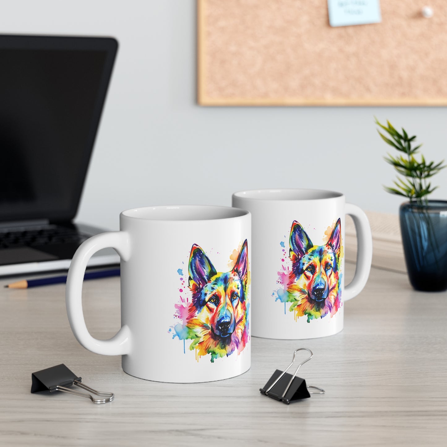 German Shepherd Alsatian Mug – Colourful Watercolour Dog Art Gift for Dog Lovers