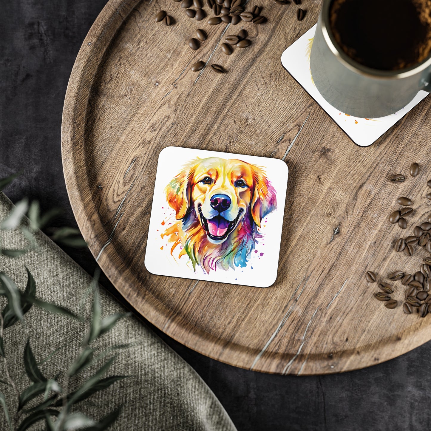 Golden Retriever Coaster – Colourful Watercolour Dog Art Gift for Dog Lovers