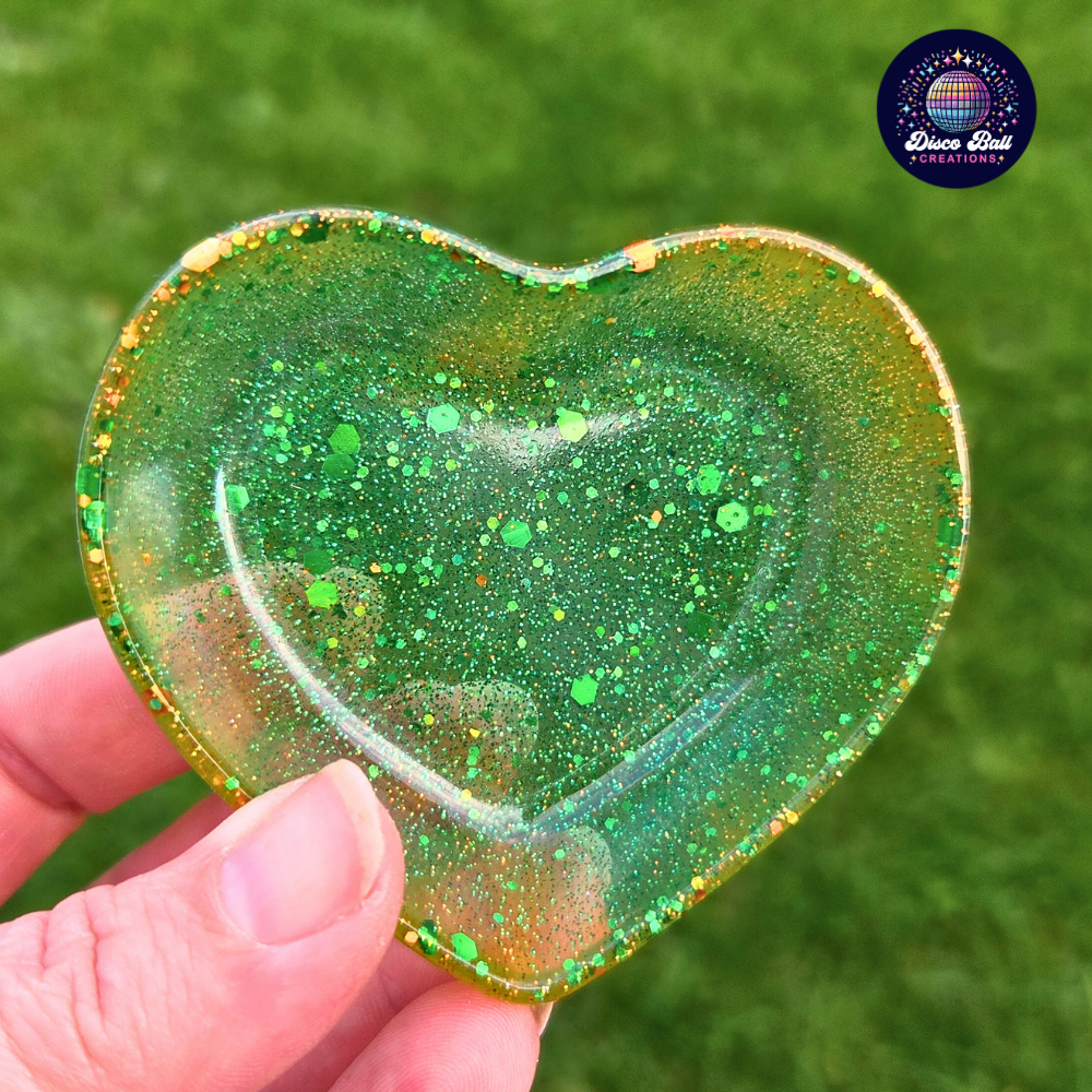 Sparkling Glitter Heart Resin Tray | Unique Trinket Dish | Handmade Home Decor Gift
