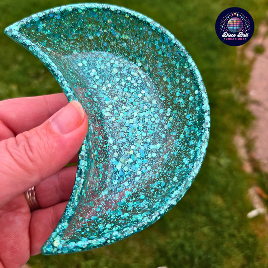 Celestial Crescent Dish - Sparkly Moon Resin Tray for Keepsakes