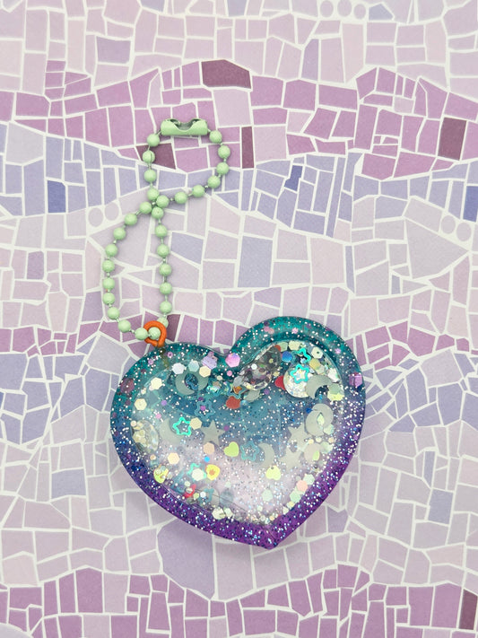 Glitter Heart Keyring with Sequin Sparkle Magic