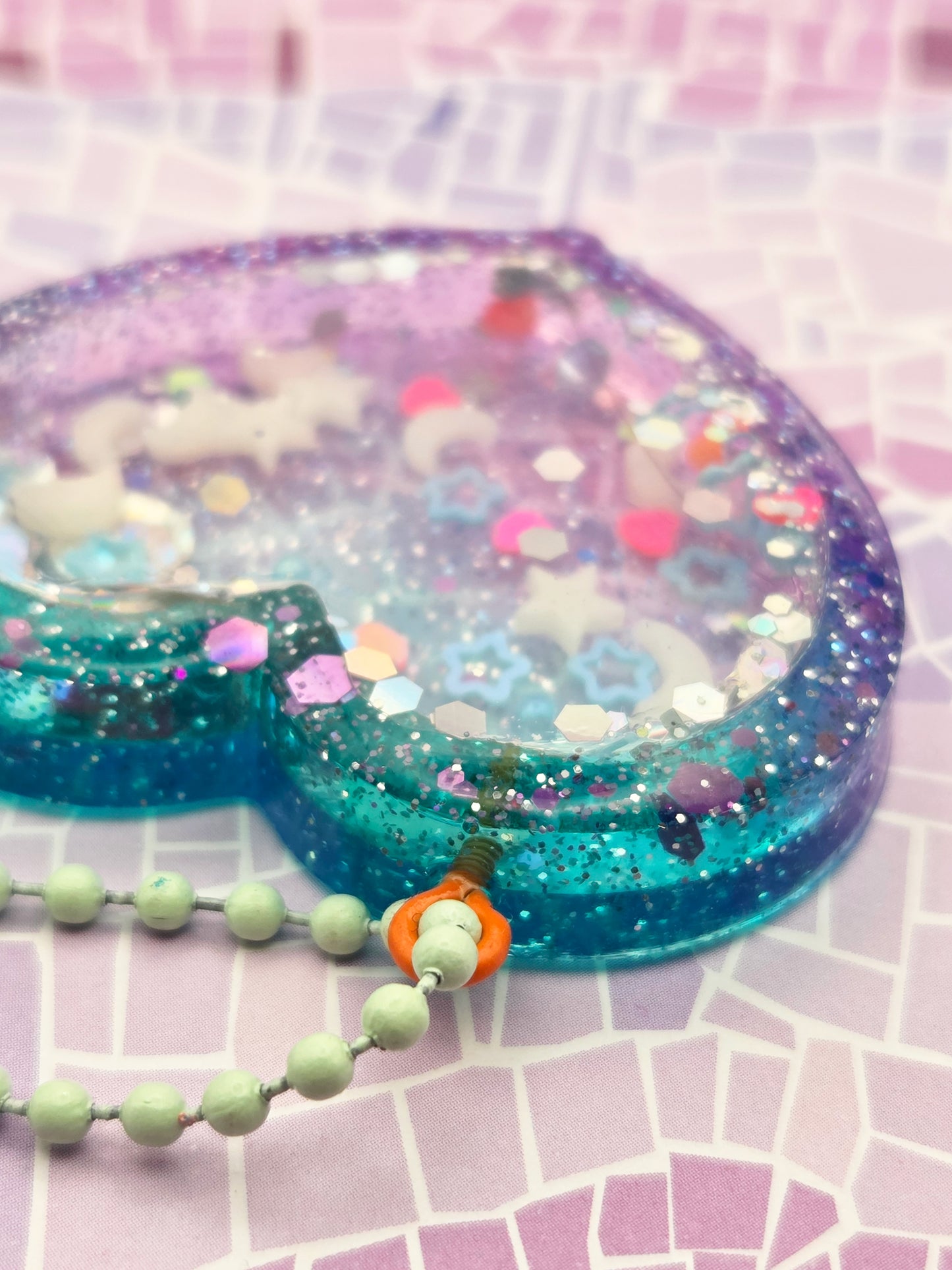 Glitter Heart Keyring with Sequin Sparkle Magic