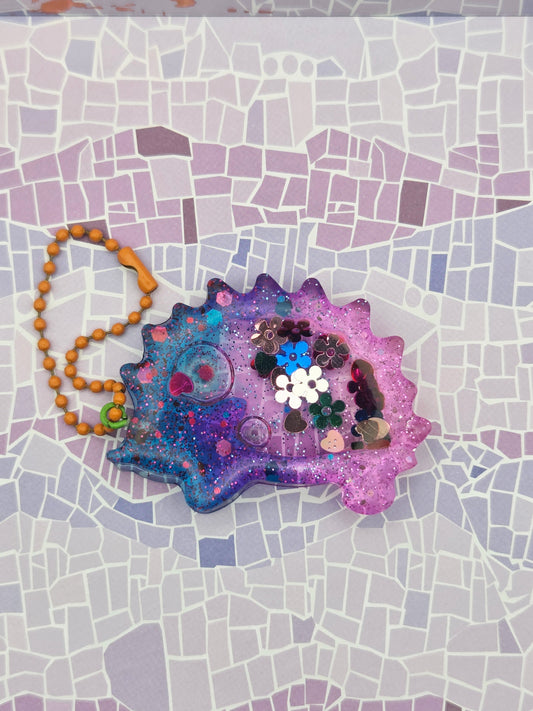 Hedgehog Shaker Keyring – Handmade Glittery Resin Charm for Sparkly Adventures