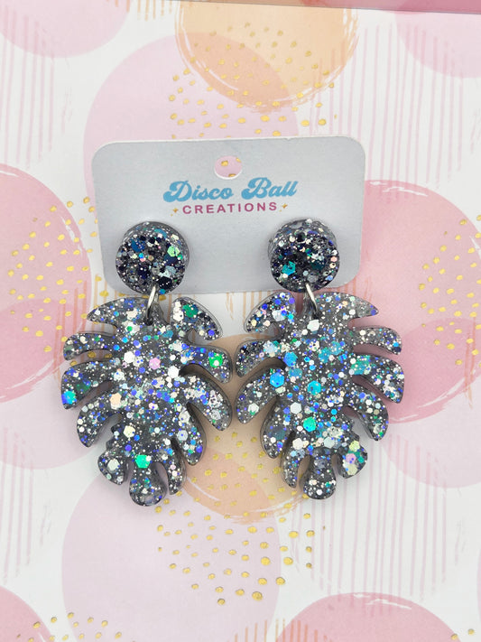 Glittering Monstera Leaf Earrings – Tropical Glam Statement Jewellery