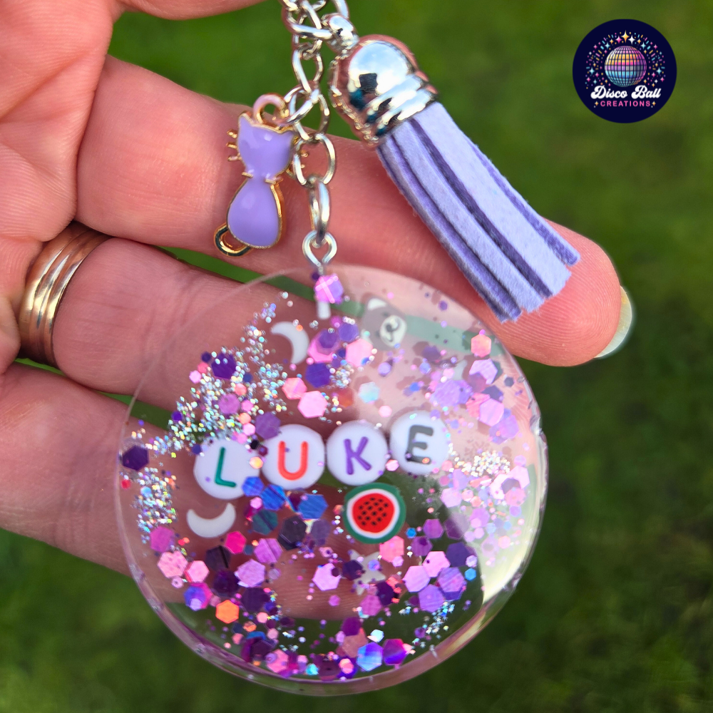 Custom Name Resin Keychain | Personalised Sparkly Bag Charm