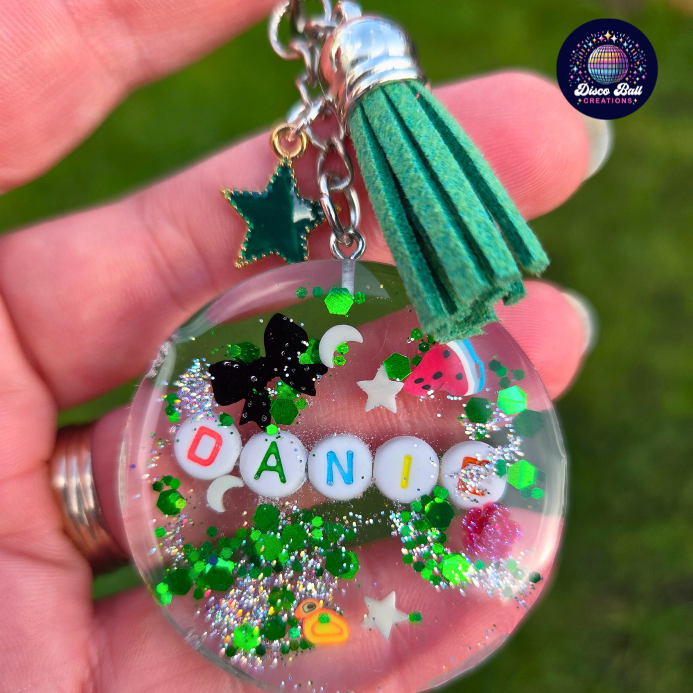 Custom Name Resin Keychain | Personalised Sparkly Bag Charm