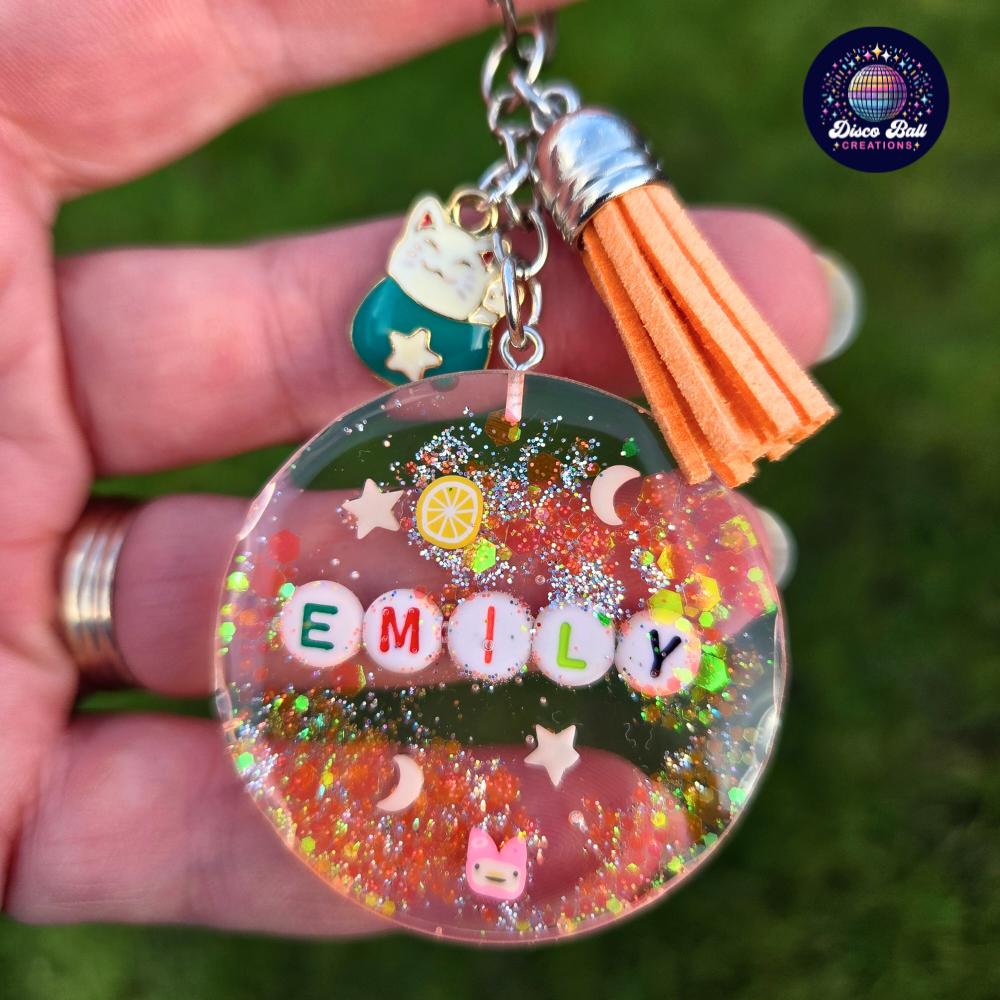 Custom Name Resin Keychain | Personalised Sparkly Bag Charm