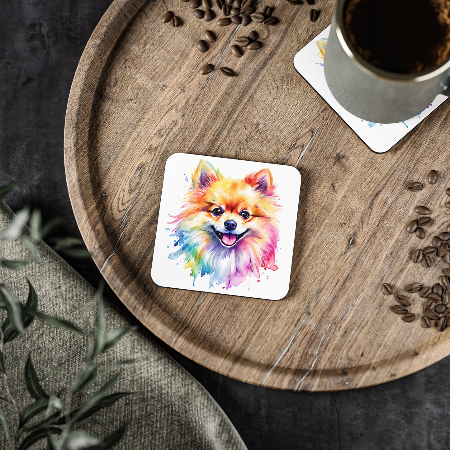 Pomeranian Coaster – Colourful Watercolour Dog Art Gift for Dog Lovers