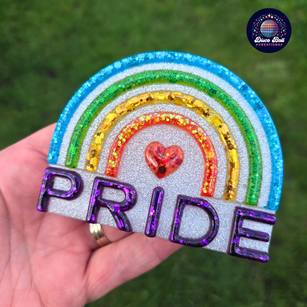 Handmade Glitter Pride Sign - Rainbow Resin Shelf - Sparkly Desk Décor - Unique LGBTQ+ Gift