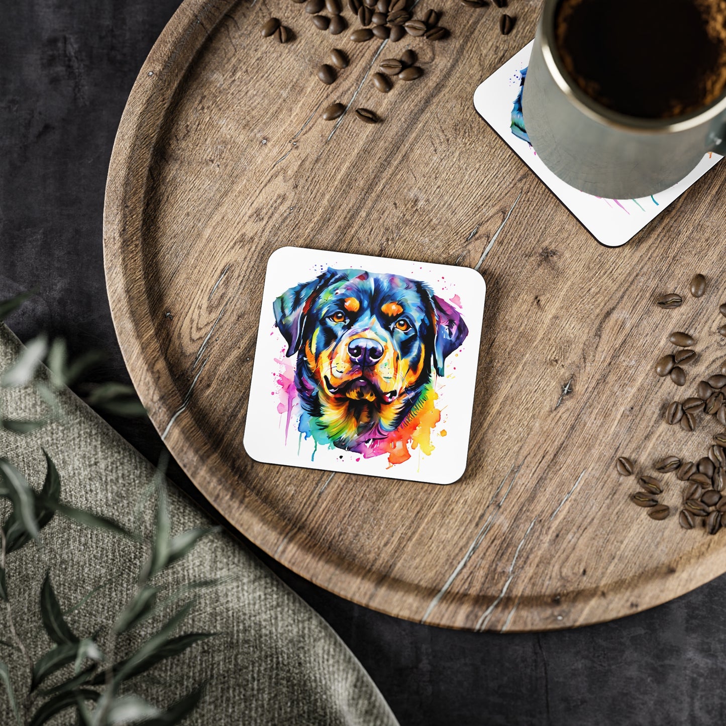 Rottweiler Coaster – Colourful Watercolour Dog Art Gift for Rottweiler Lovers